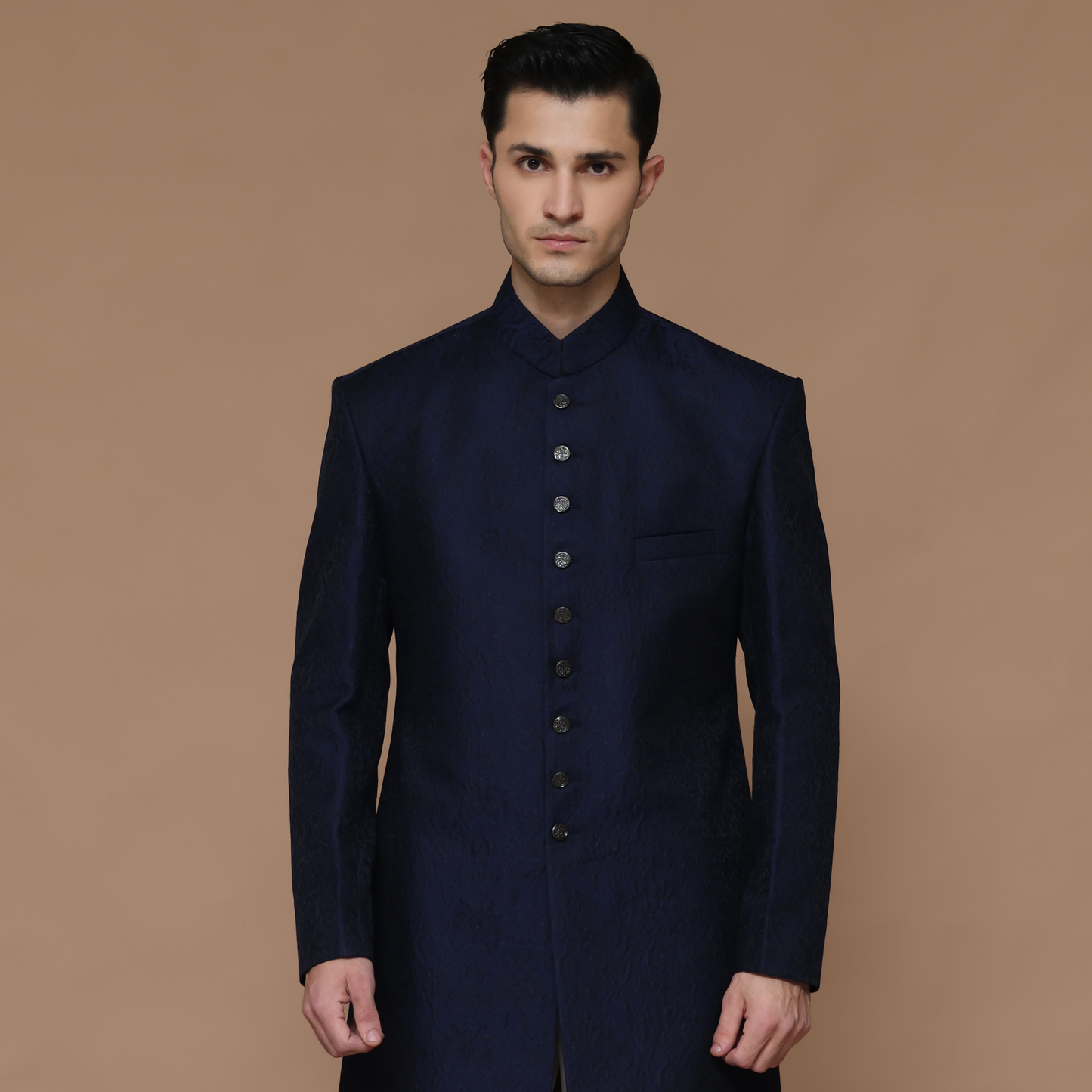 ZARI JAMAWAR NAVY SHERWANI
