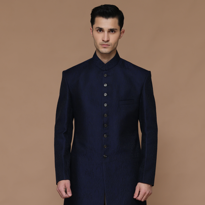 ZARI JAMAWAR NAVY SHERWANI