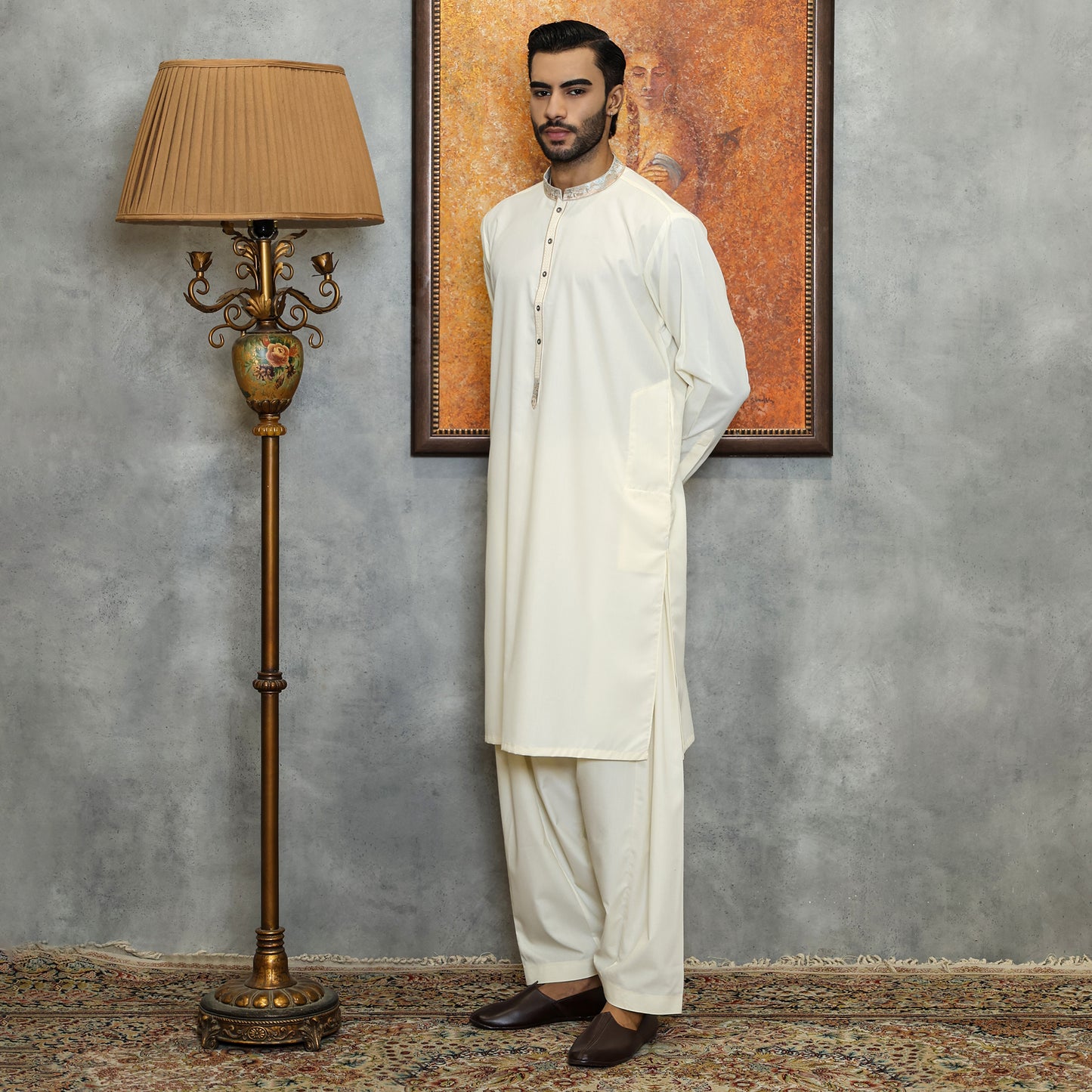 Poly Viscose Vanilla ice Classic Fit Embroidered Suit