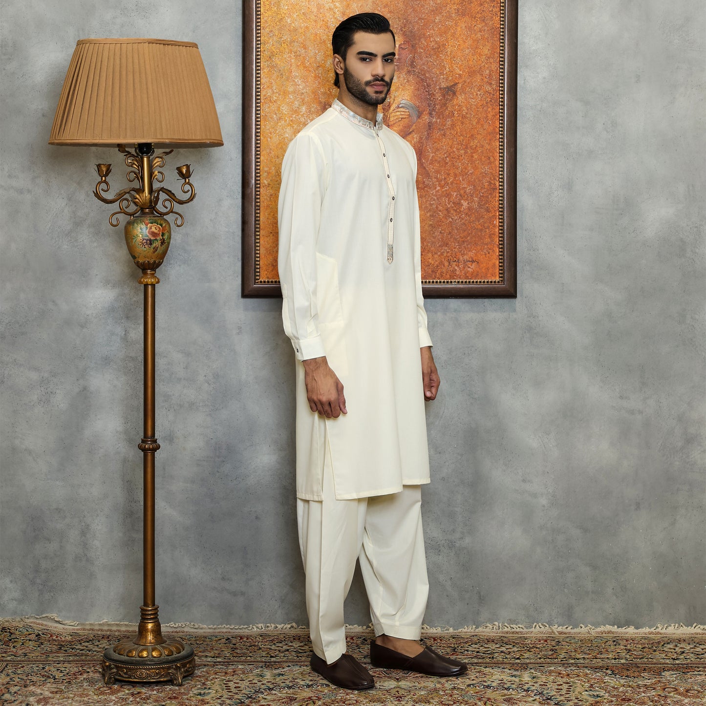 Poly Viscose Vanilla ice Classic Fit Embroidered Suit