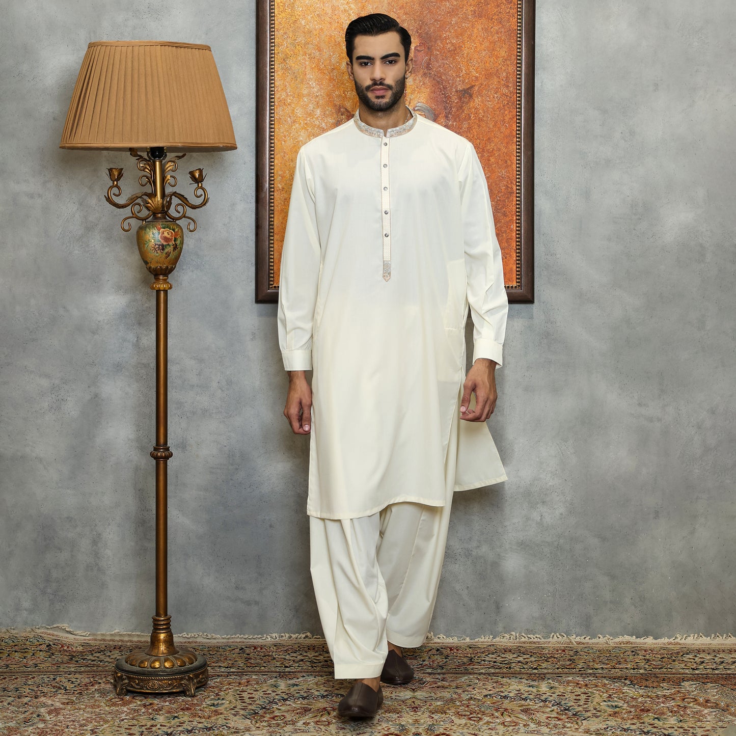 Poly Viscose Vanilla ice Classic Fit Embroidered Suit