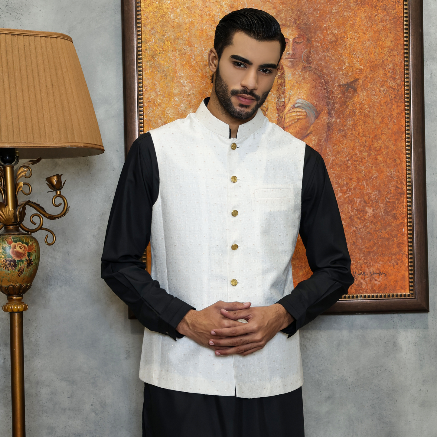 Premium Tanchoi White Traditional Waistcoat