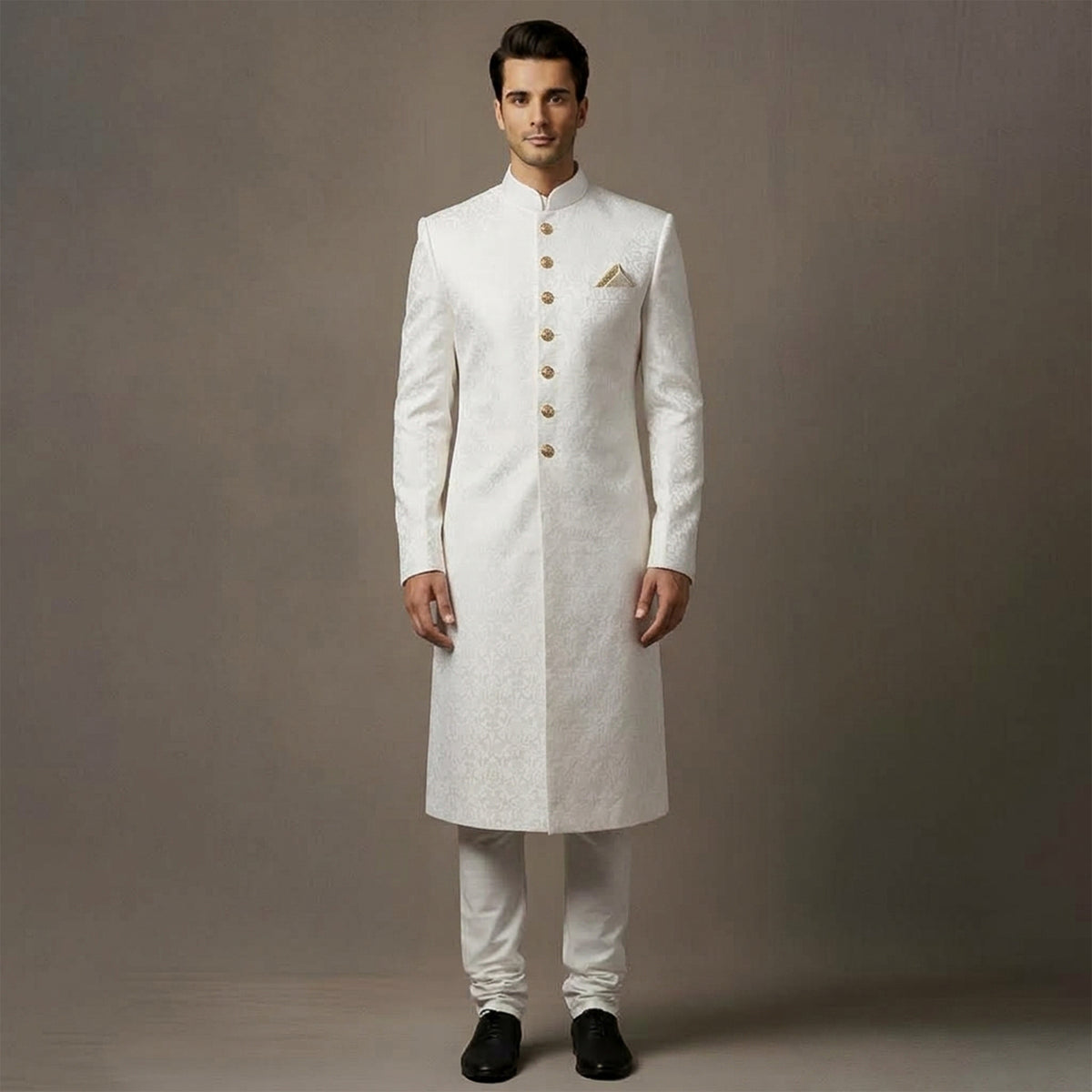 Premium Jamawar White Sherwani