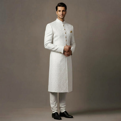 Premium Jamawar White Sherwani