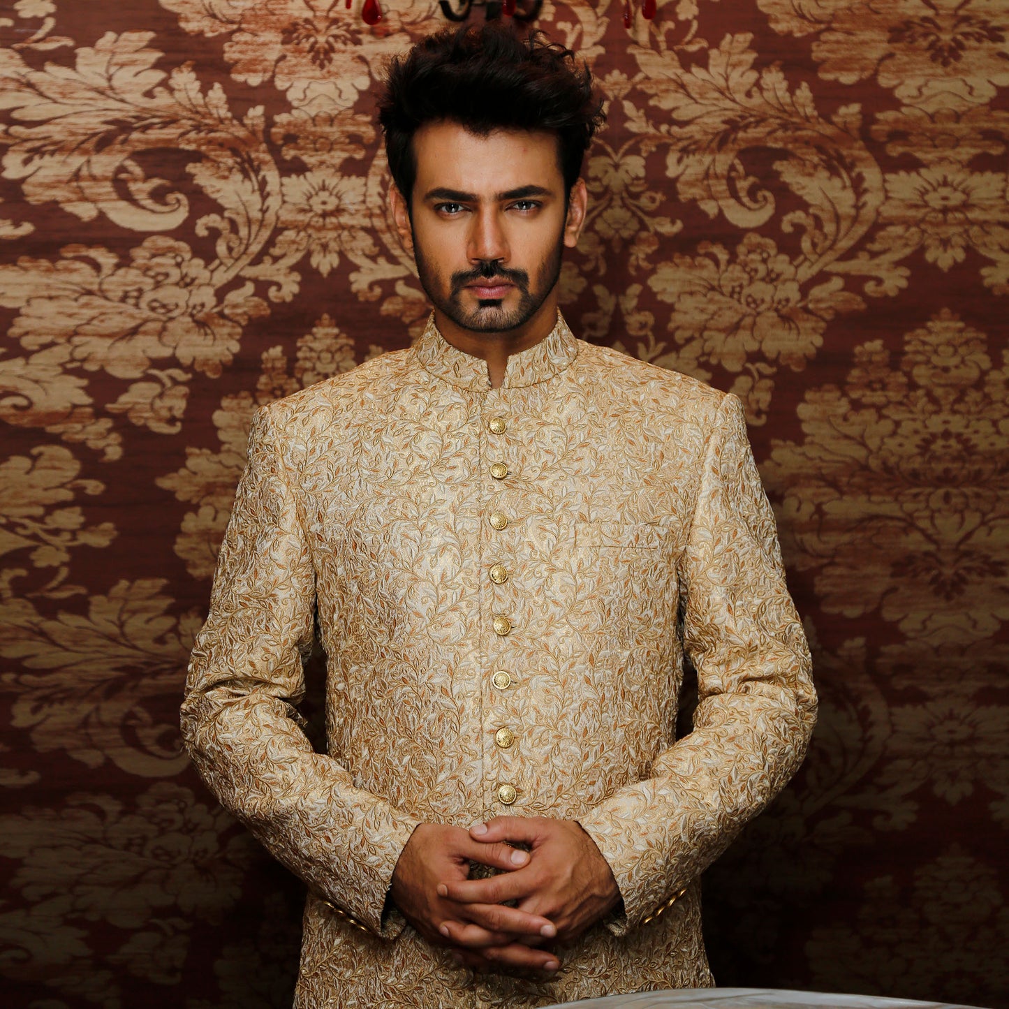 Gold  Jamawar Zari Embroidered Sherwani
