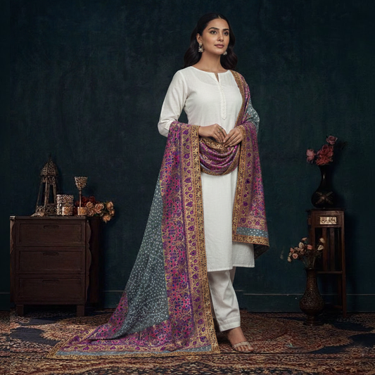 Grey Masori Jamawar Chunri Emb Shawl