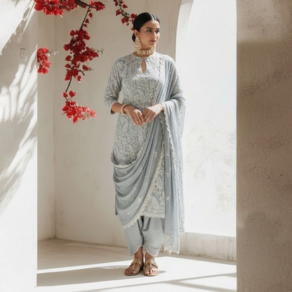 Grey and white Shot Shirt 3 Pc Dress