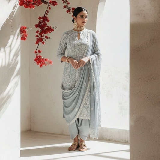 Grey and white Shot Shirt 3 Pc Dress