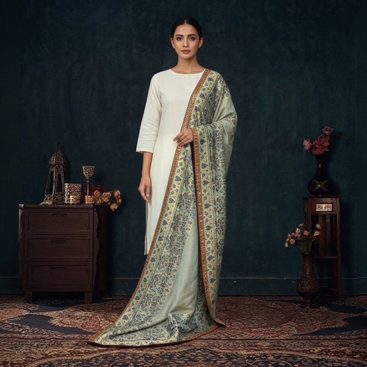 Ice Green and Gold Masori Jamawar Emb Shawl