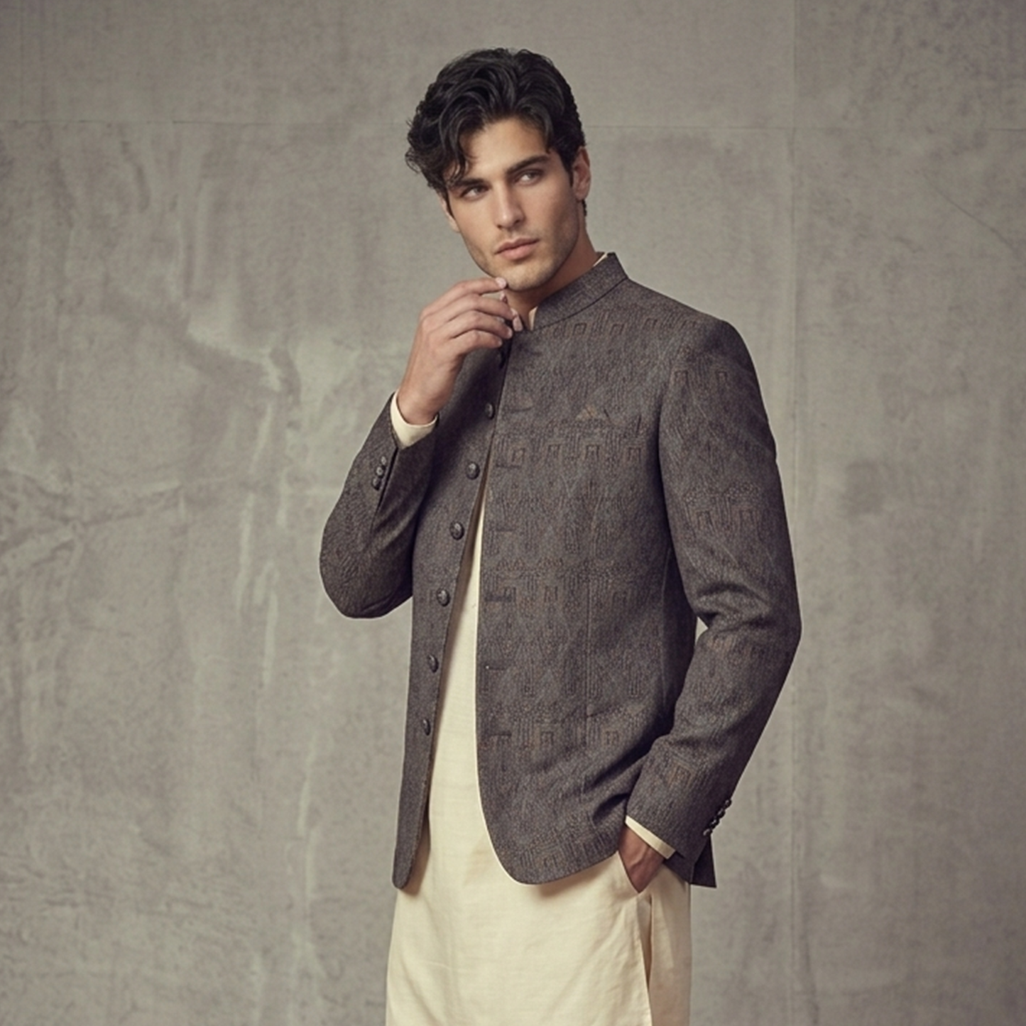 Jamawar Gray Couture Jacket