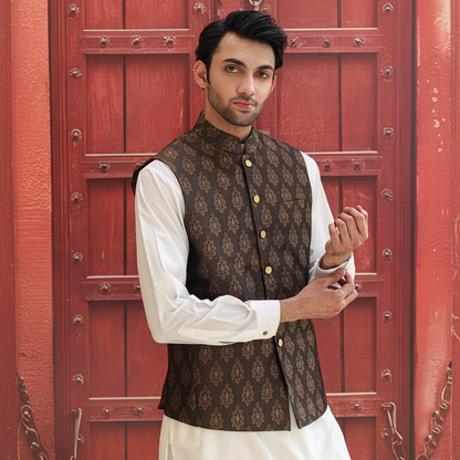 Jamawar Purple Traditional Waistcoat