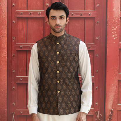 Jamawar Purple Traditional Waistcoat