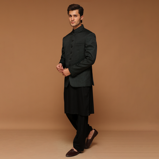 Jamawar Tropical Green Traditional Jacket