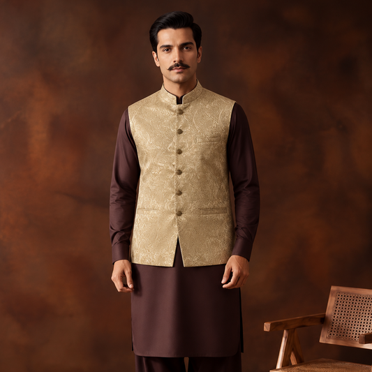 Karandi Almond Buff Traditional Waistcoat