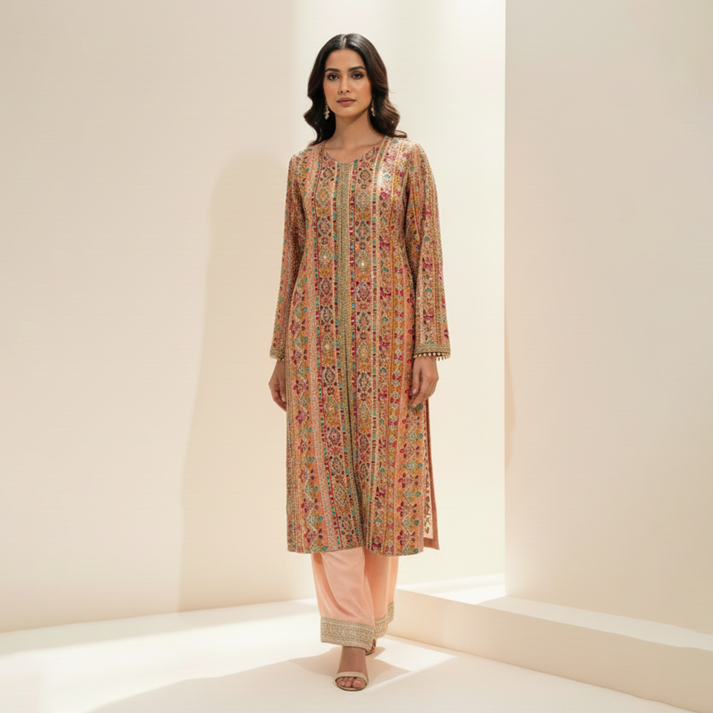 Light Pink Open-Front Emb Jacket 2 Pc Dress