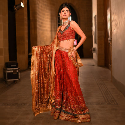 Maroon Embroidered Blouse with Ajar & Jamawar Shawl