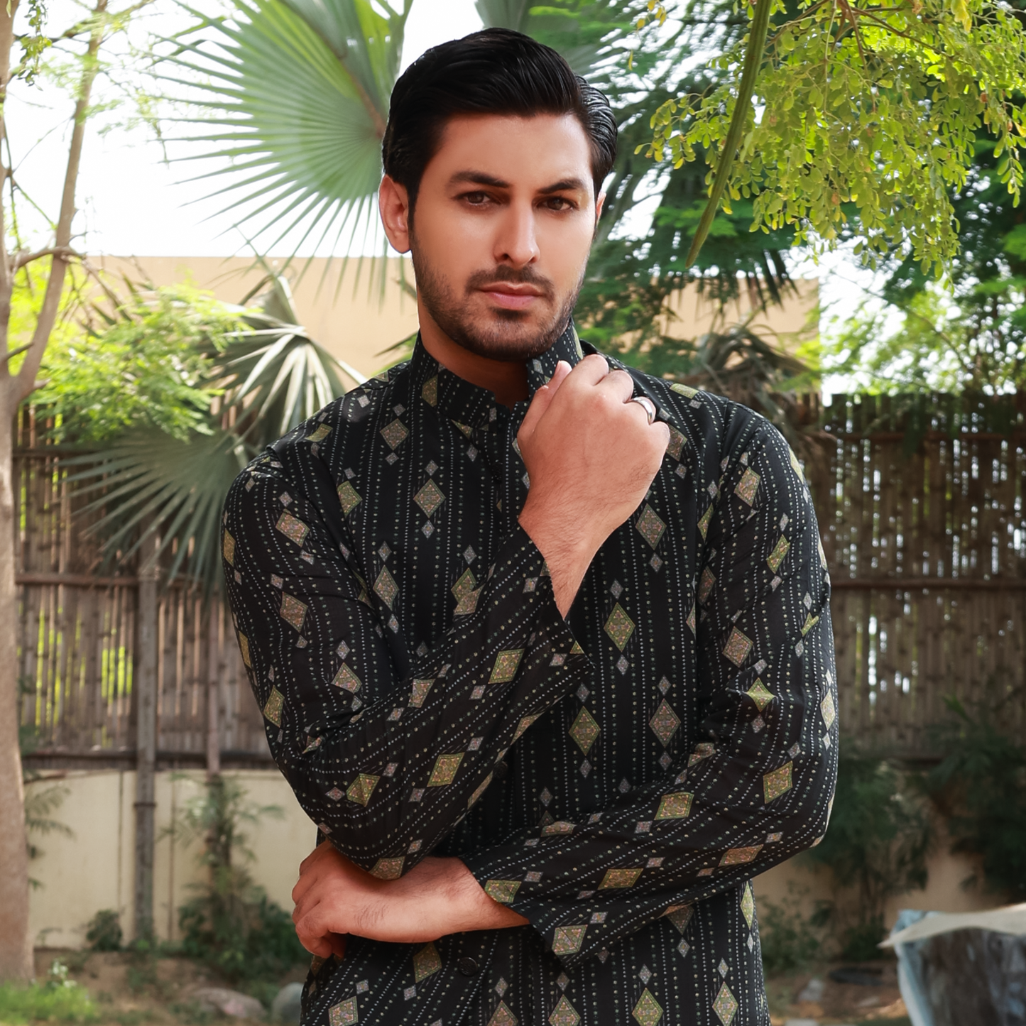 Men's Black Pure Cotton Linen Kurta Set with Waistcoat & Wide Leg Trouser