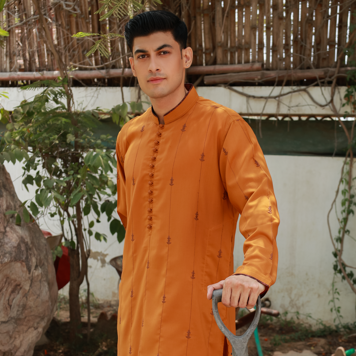 Men's Golden Oak Poly Viscose Embroidered Kurta