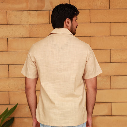 Men's Linen Khaki Cuban Collar Shirt