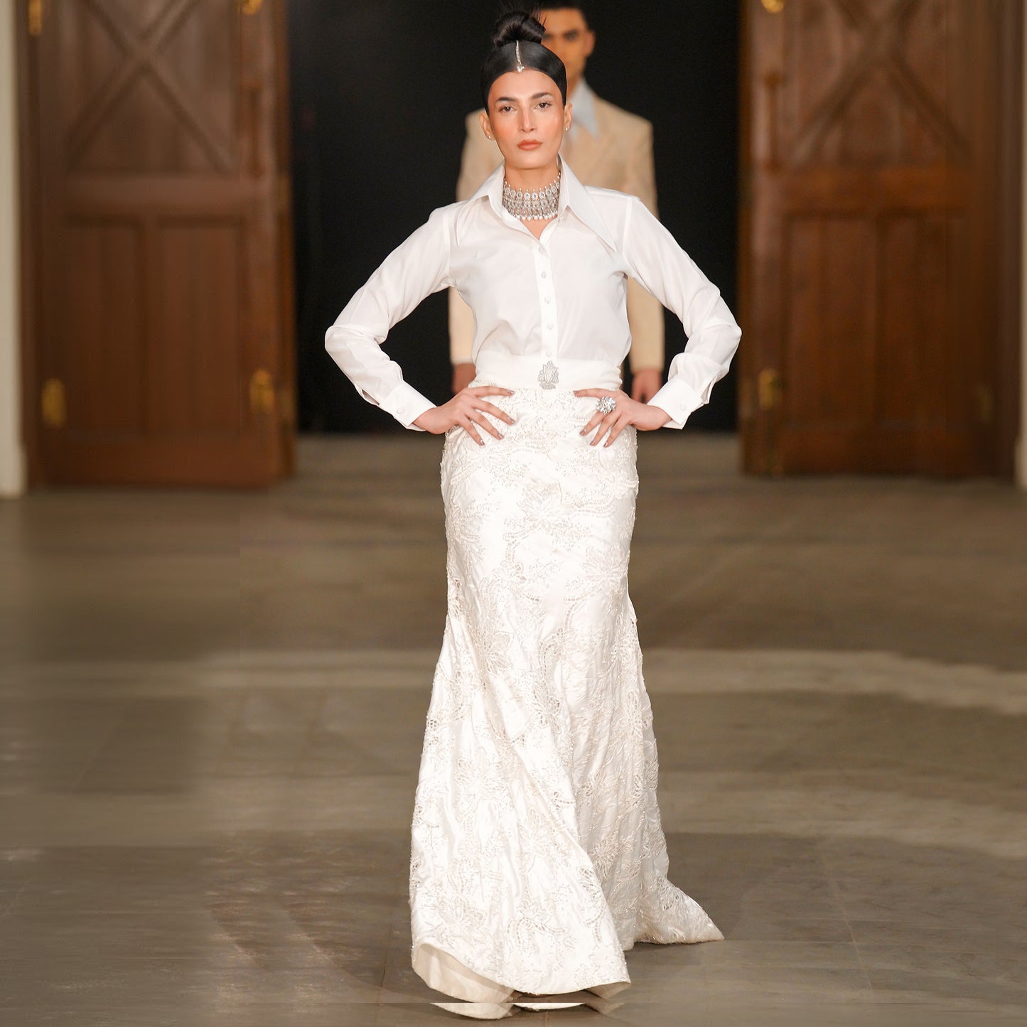 Mermaid Ivory Couture Lehenga with Satin Shirt