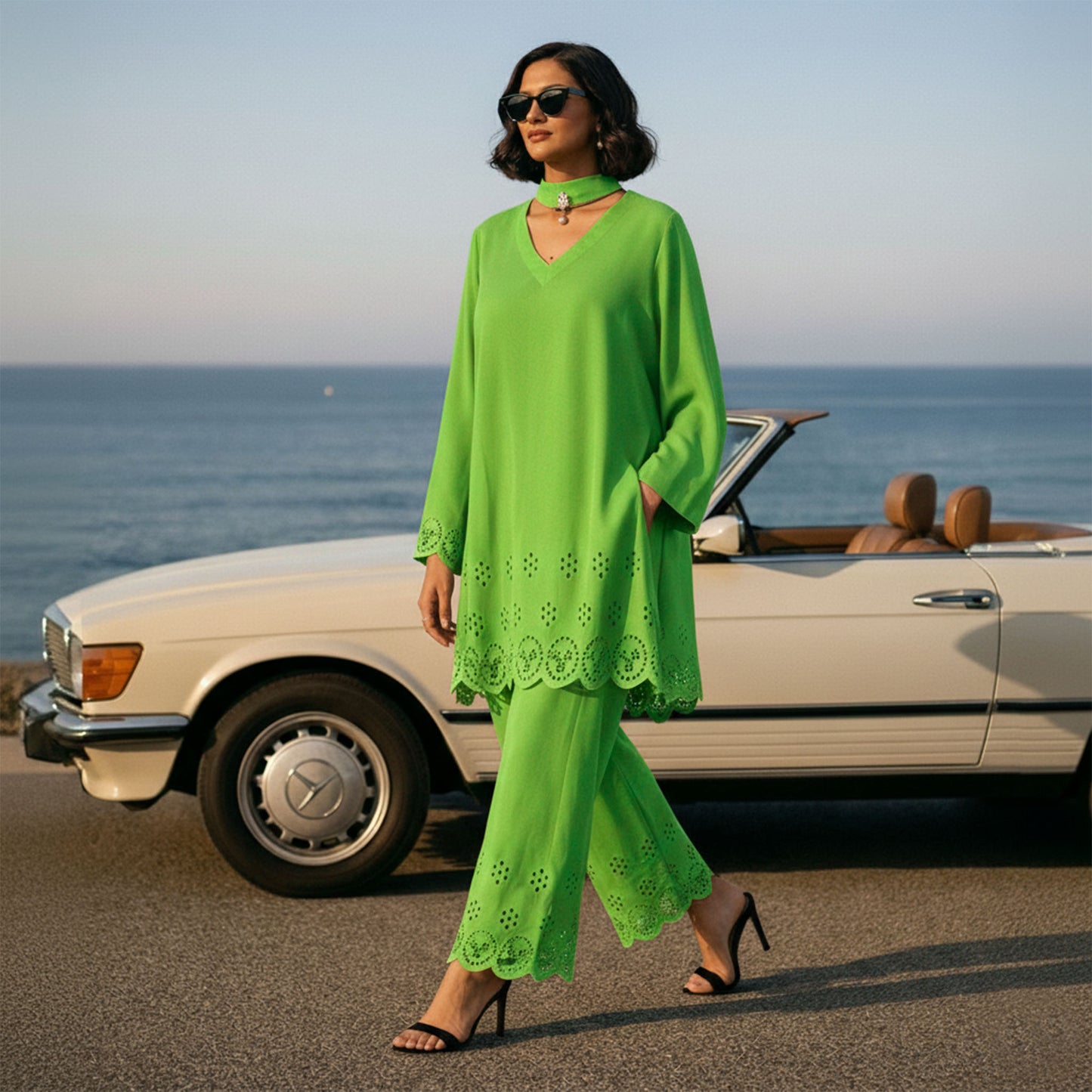 Neon Green Band Collar Co-ord Set