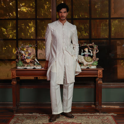 OFF White Sherwani Style Front Open Kurta Set