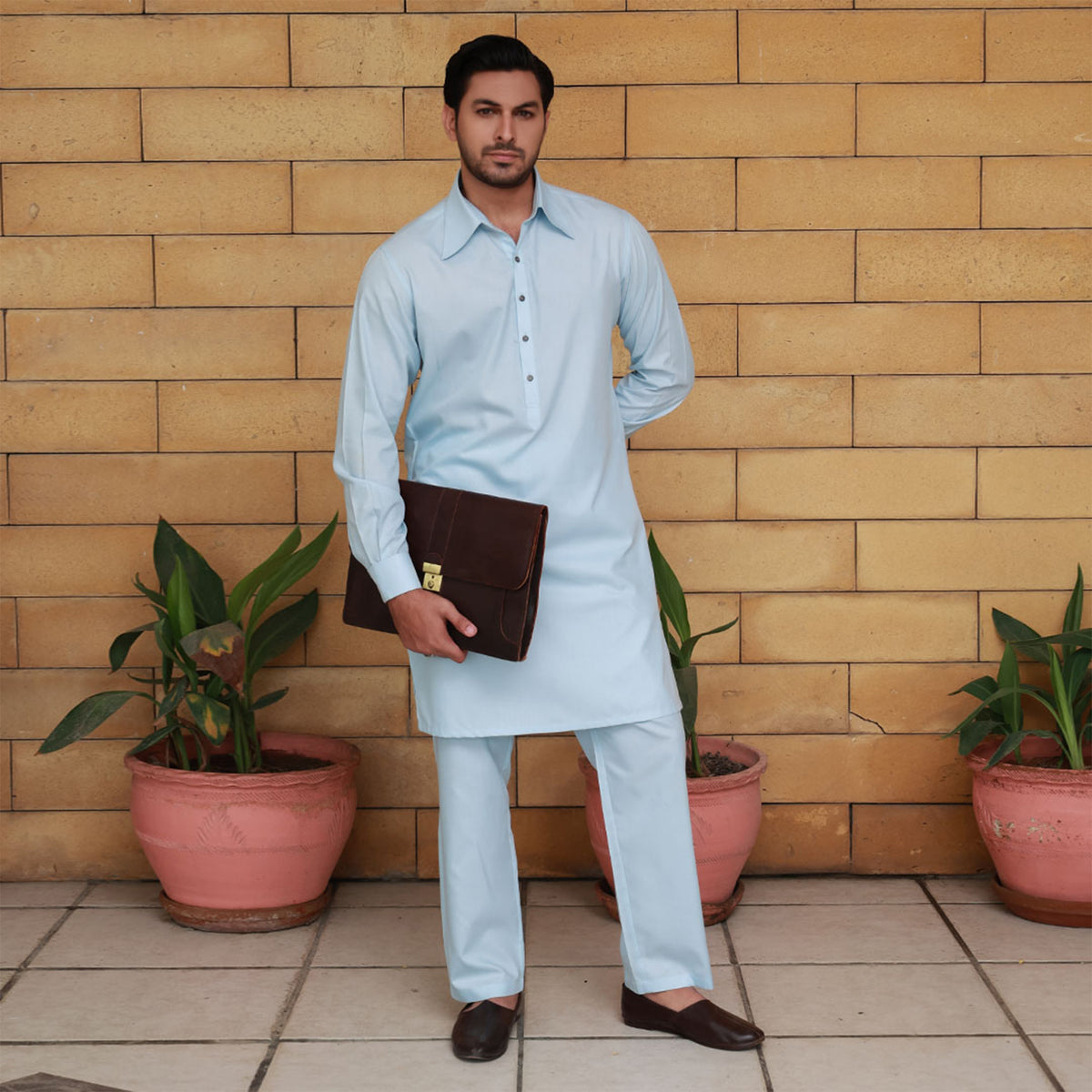 PV Slim Fit Baby Blue Plain Suit