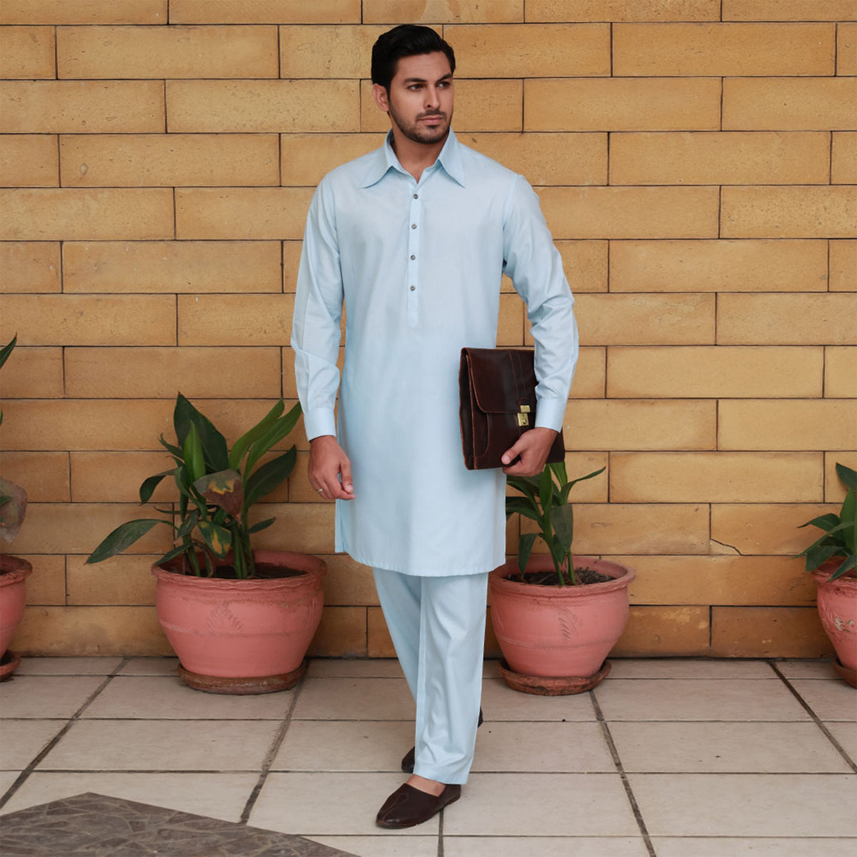 PV Slim Fit Baby Blue Plain Suit