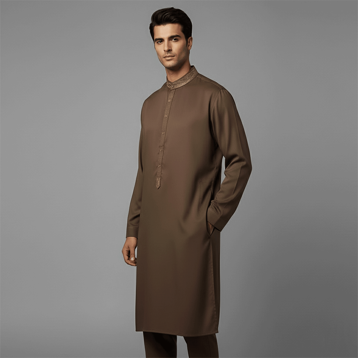 PV Cocoa Brown Classic Fit Embroidered Suit