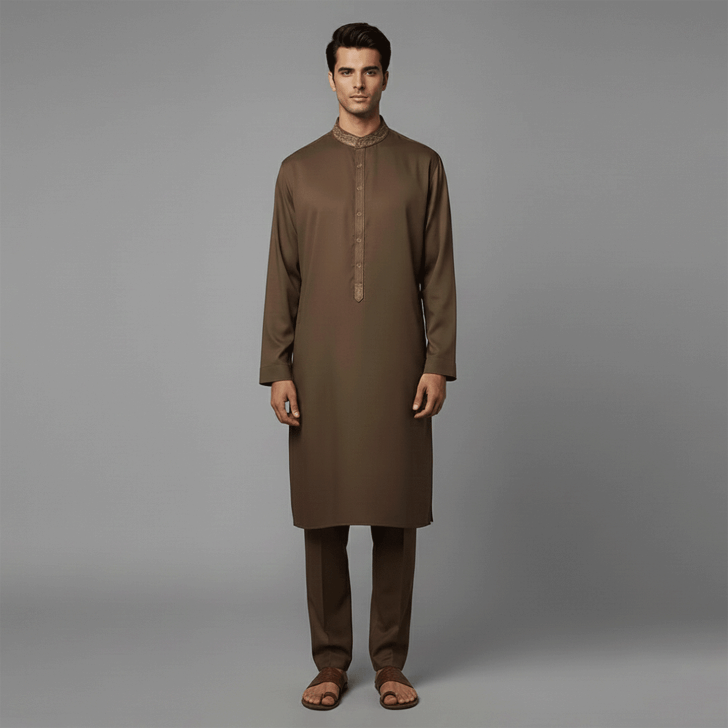 PV Cocoa Brown Slim Fit Embroidered Suit