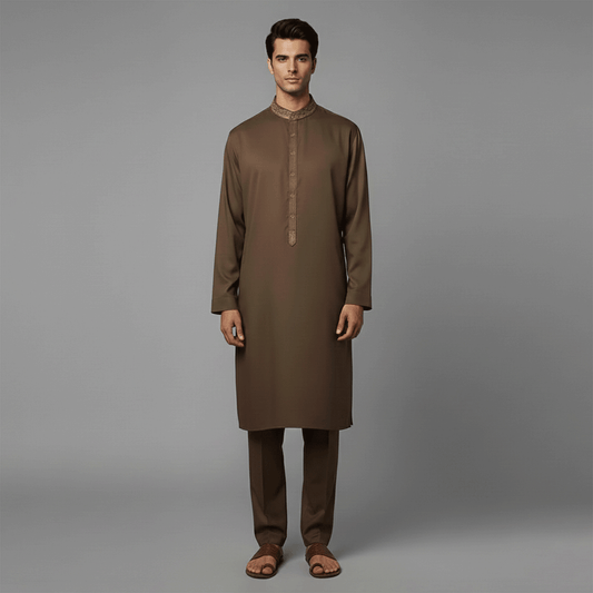 PV Cocoa Brown Slim Fit Embroidered Suit