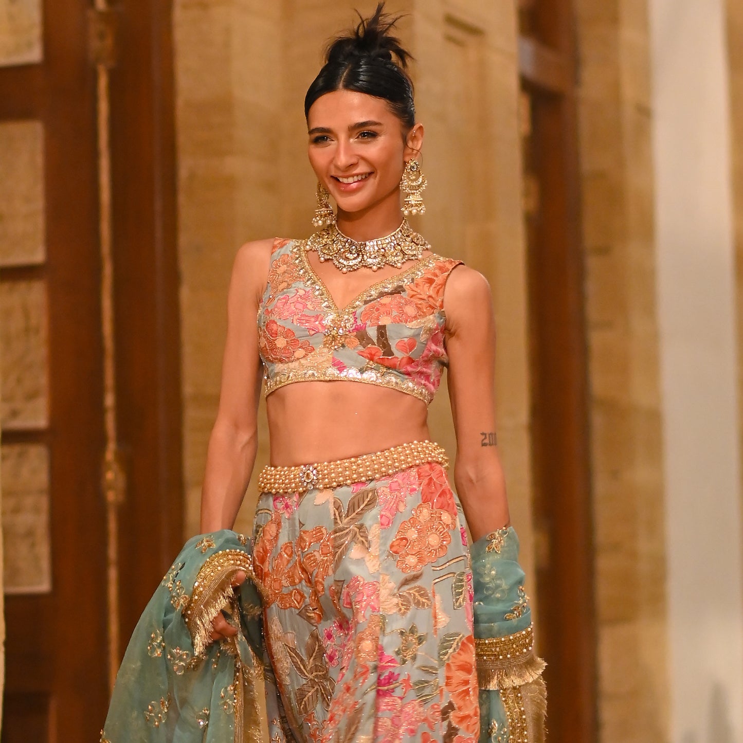 Pastel Floral Lehenga with Sweetheart Blouse
