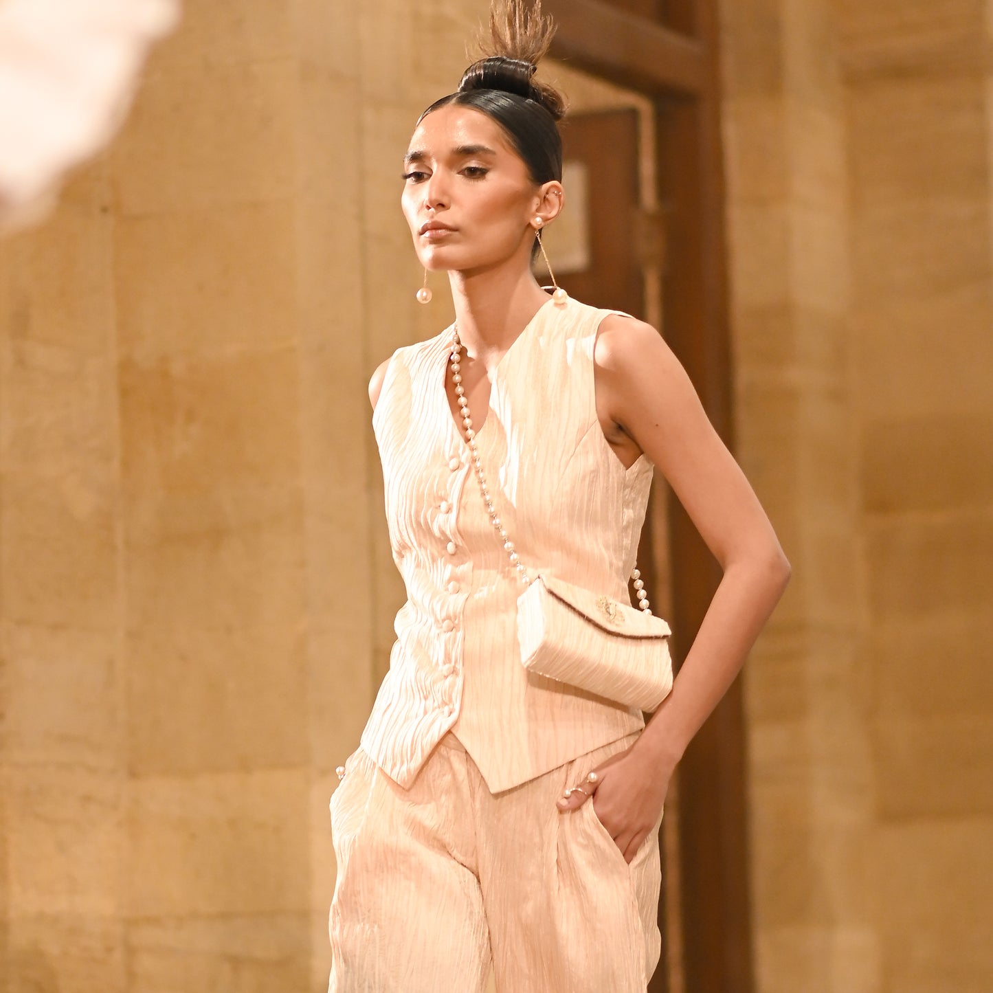 Pastel Pink Crushed Jamawar Couture Suit