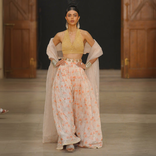 Pastel Pink Floral Shisha Silk Lehenga Set