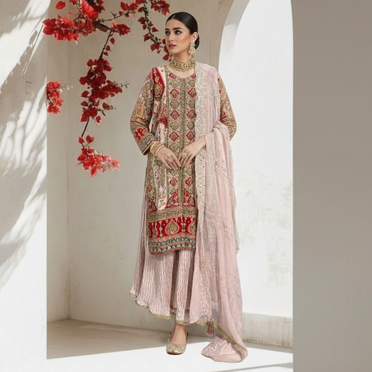 Pink Jacket Gharara Set With Dupatta