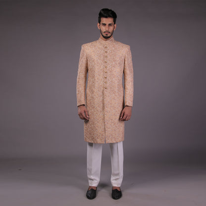 Pink Jamawar Floral Embroidered Sherwani