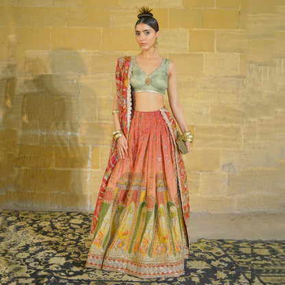 Pink Mehrab Embroidered Mughal Lehenga Set