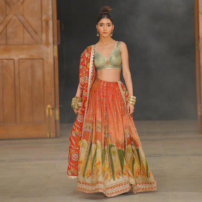 Pink Mehrab Embroidered Mughal Lehenga Set