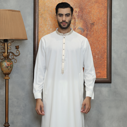 Poly Viscose Cloud Dancer Classic Fit Embroidered Suit
