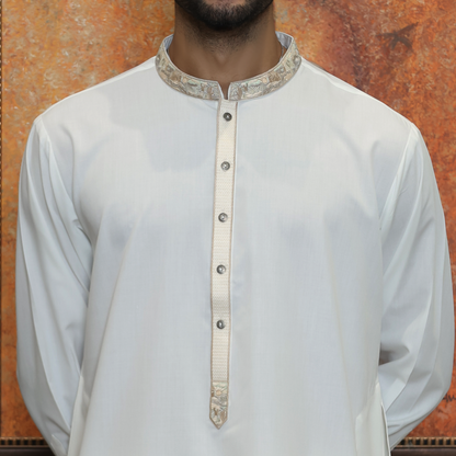 Poly Viscose Cloud Dancer Classic Fit Embroidered Suit