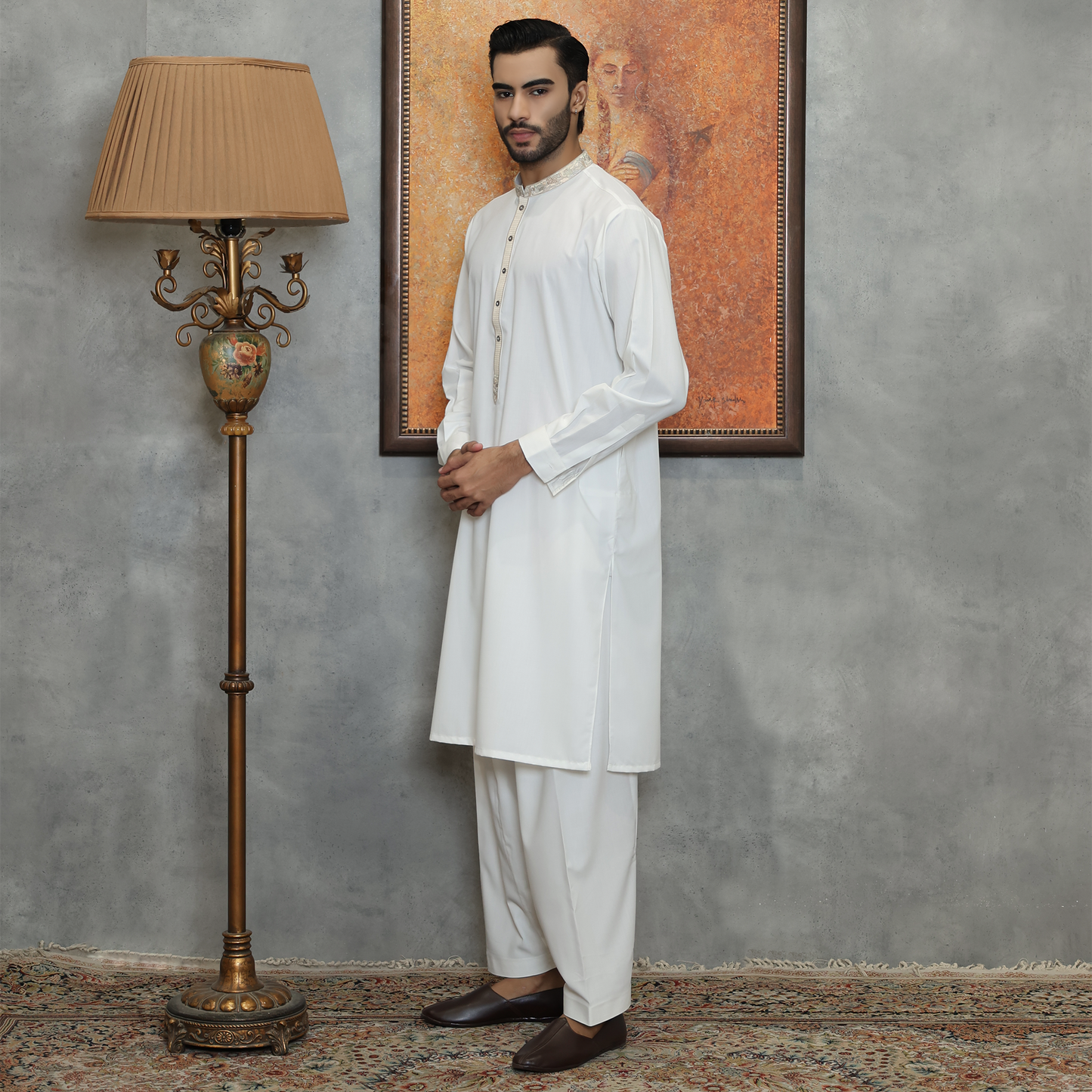 Poly Viscose Cloud Dancer Classic Fit Embroidered Suit