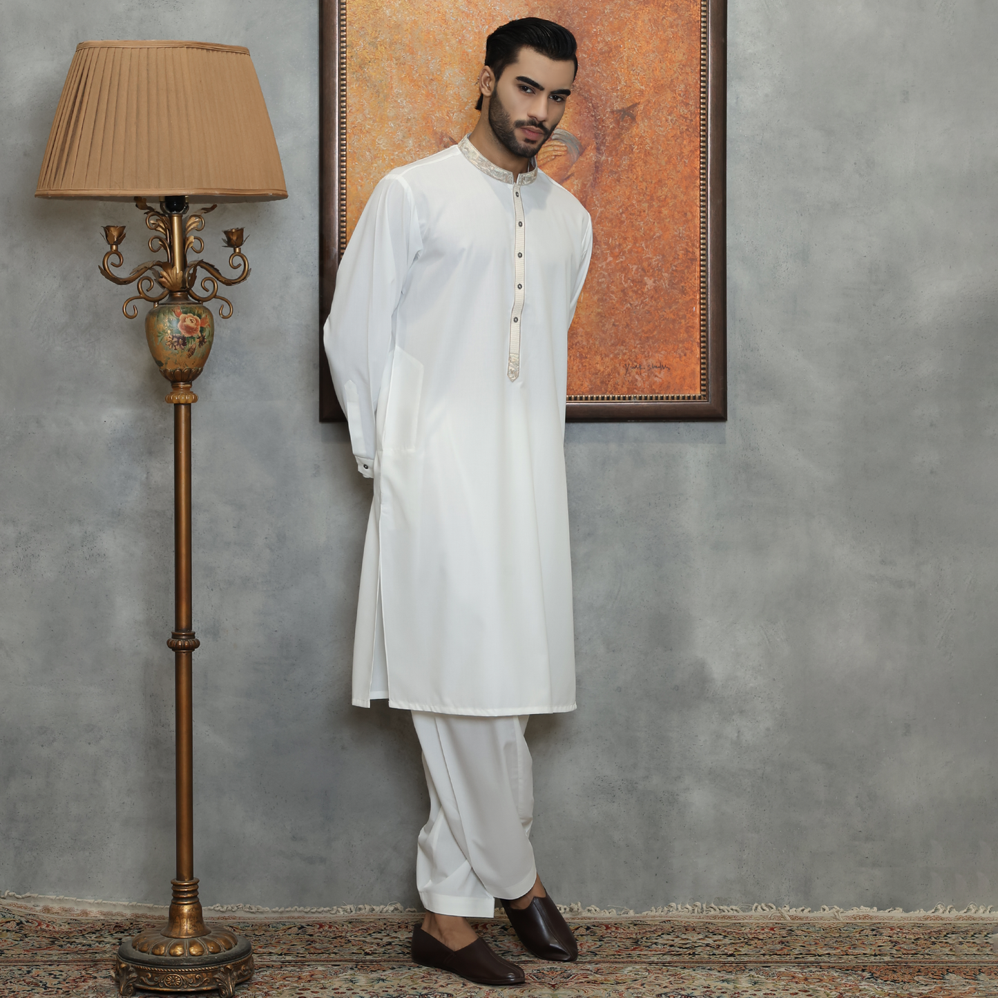 Poly Viscose Cloud Dancer Classic Fit Embroidered Suit