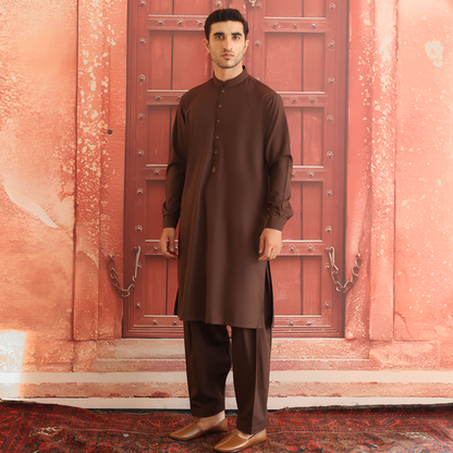 Poly Viscose Dark Brown Classic Fit Suit