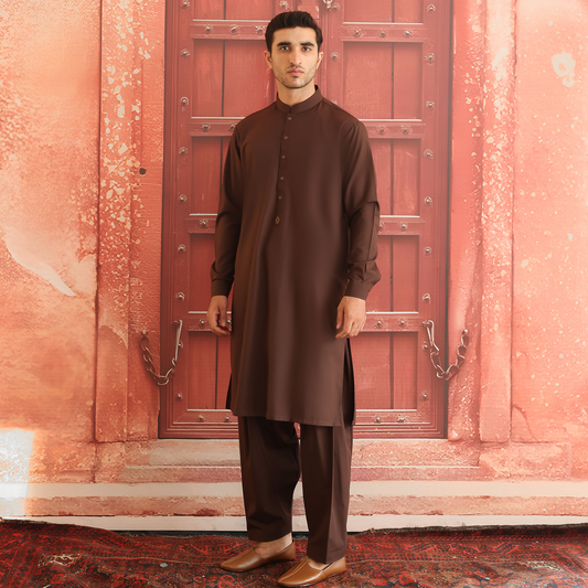 Poly Viscose Dark Brown Classic Fit Suit