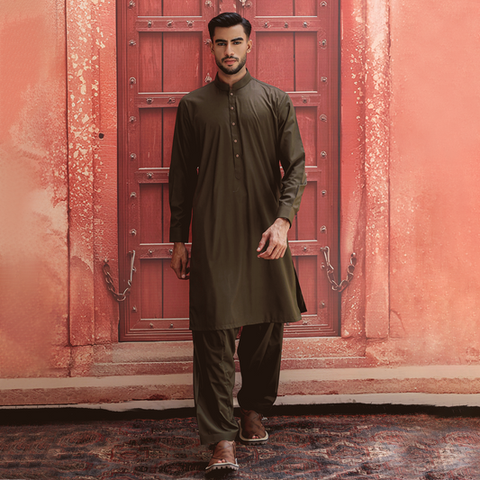 PV Plain Dark Olive Slim Suit