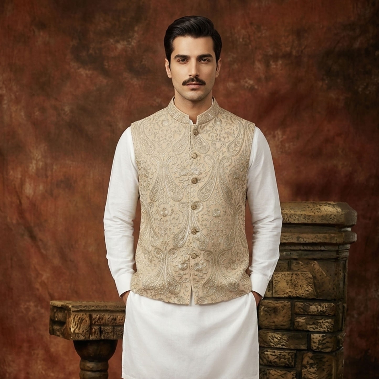 Premium Chiffon Beige Couture Waistcoat
