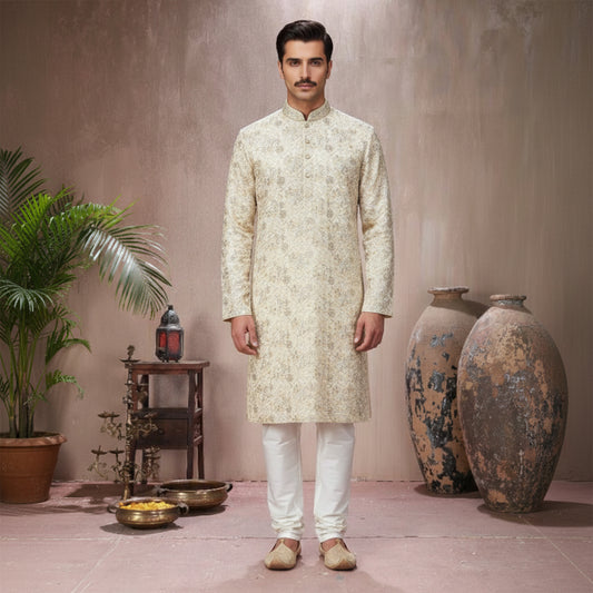 Premium Chiffon Beige Emb Couture Suit