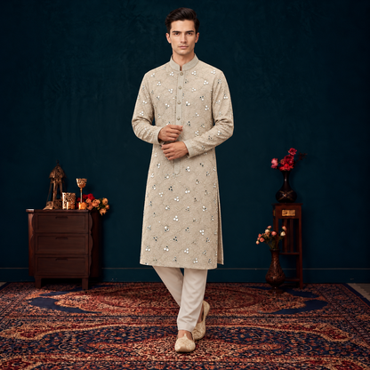 Chiffon Gold Emb Mirror Suit