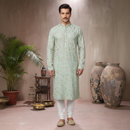Premium Chiffon Mint Green Emb Couture Suit