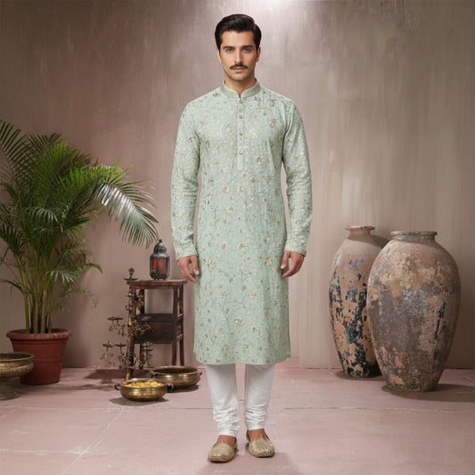 Premium Chiffon Mint Green Emb Couture Suit